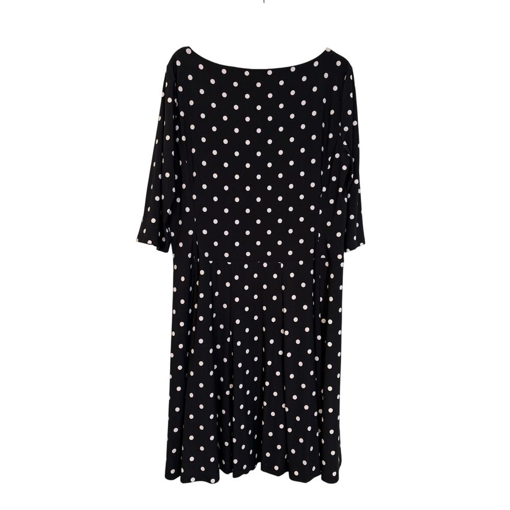 Lauren Ralph Lauren Polka Dot Pleated Dress size 18 Half Sleeve Black White